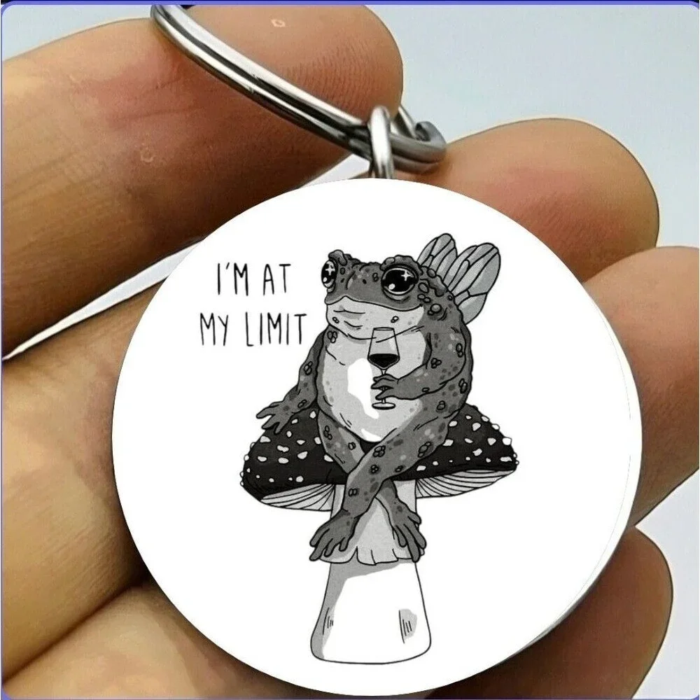 Frog Mushroom Drink Wine Limit Hot Funny Art Stainless Keychain